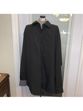 Men's TOM BAINE Black Slim Fit Dress Shirt Neck 17.5
